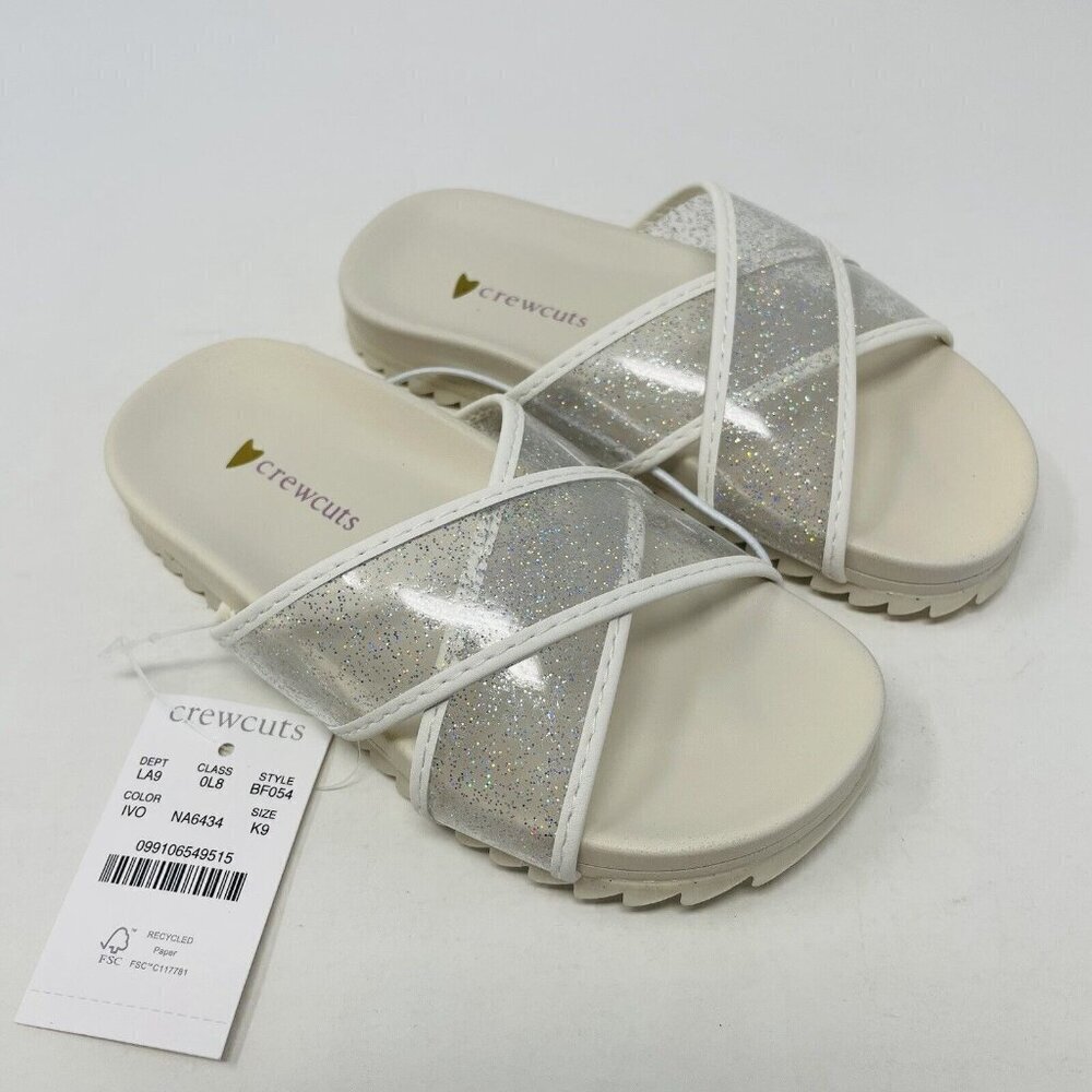 J Crew Crewcuts Little Girl K9 Slip On Pool Glitter‎ Jelly Sandals White $45 206